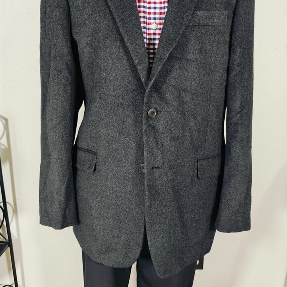 Claiborne Mens Sport Coat Two Button Flannel Wool Silk Cashmere Charcoal BLK 44L - Picture 8 of 14
